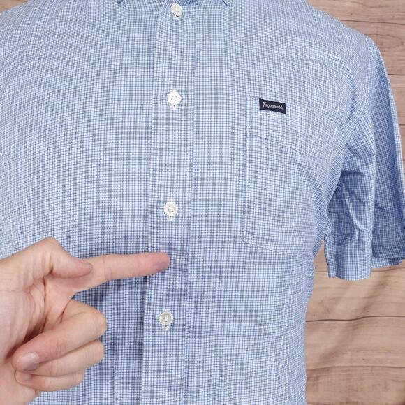 Faconnable Shirt Mens Large Blue Check Button Down Short Sleeve Club Cotton Top - Picture 3 of 10